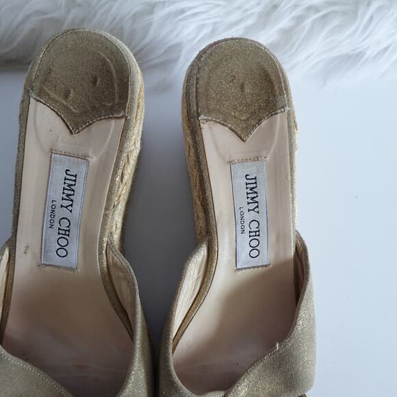 Jimmy Choo Tan Sparkly Gold Espadrille Platform Sandals - Picture 13 of 16